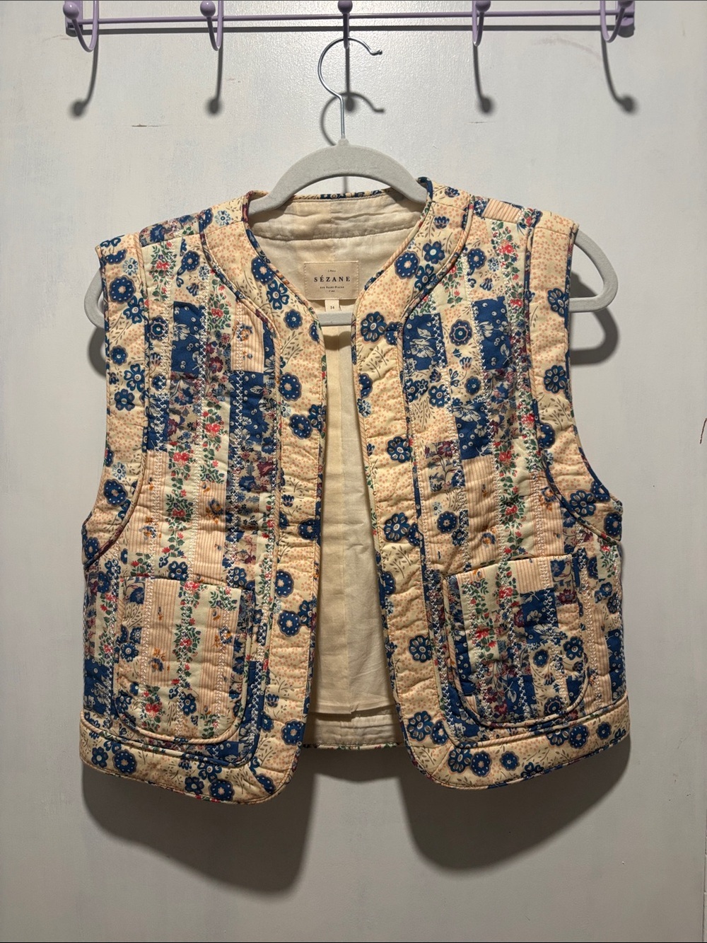 SEZANE Tadeo patchwork floral quilted vest rare pattern